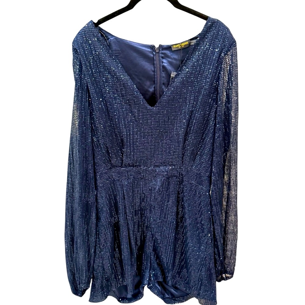 Ramy Brook Navy Long Sleeve sequin Romper